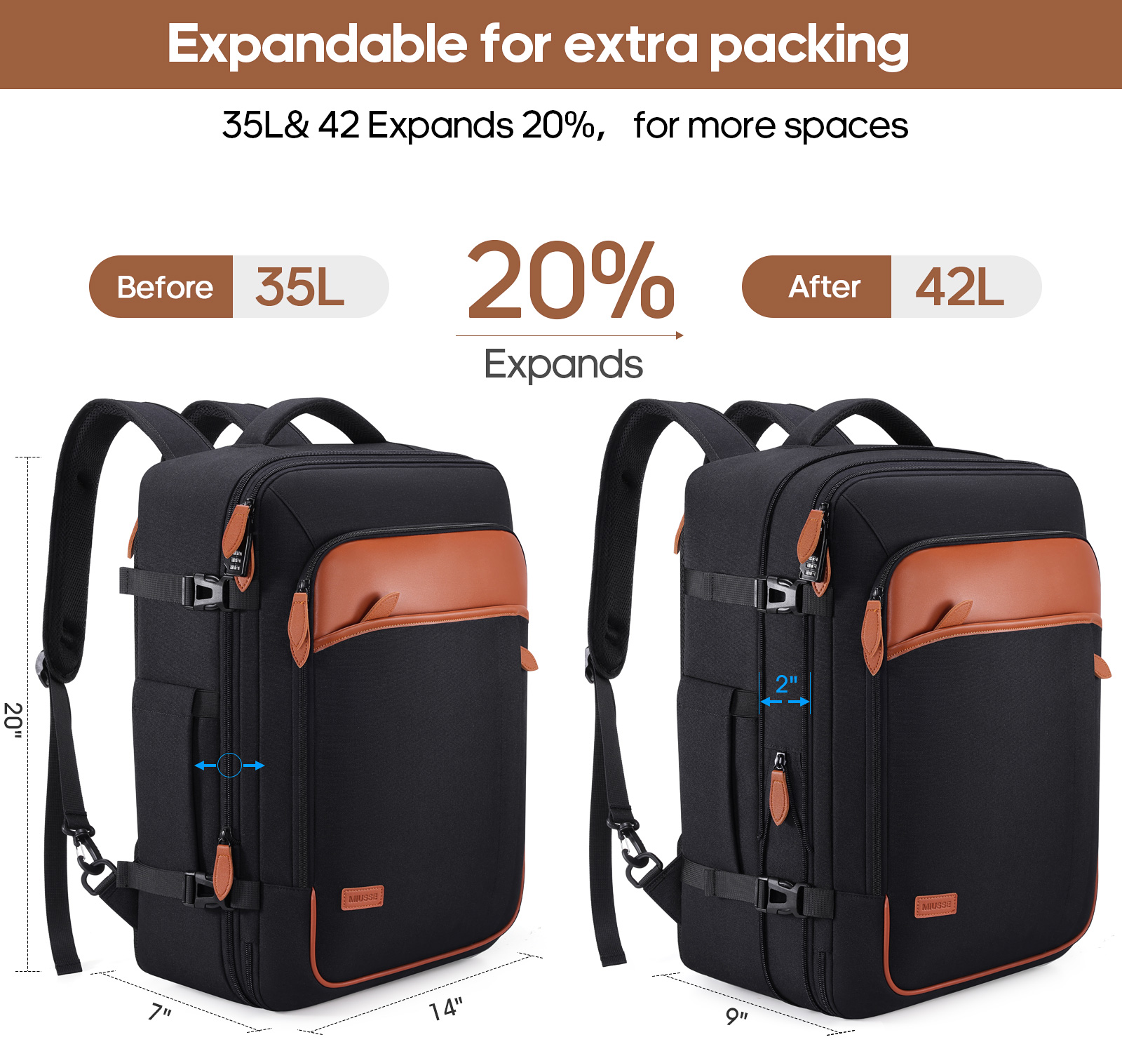 UKEIN 42L Expandable Travel Backpack with Packing Cubes photo 4