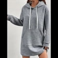 thumbnail image 2 of Suéter Deportivo Informal de Larga con Cordón y Cuello de Gofre para Mujer, Holgado, con Capucha y Bolsillos Gris XXL, 2 of 3
