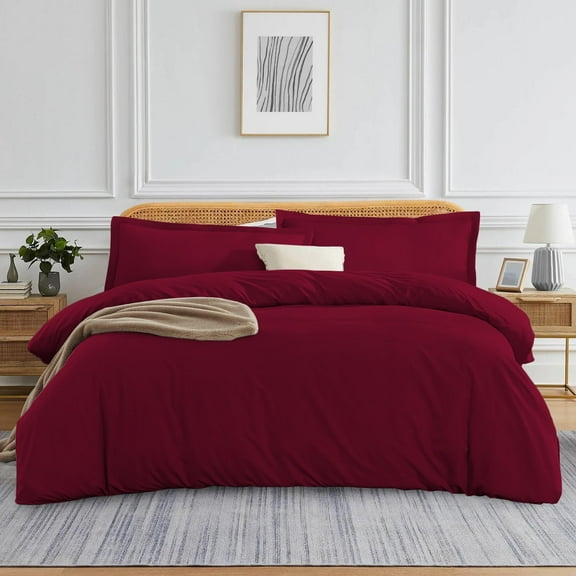 VEGAS HOTEL COLLECTION Ultra Soft 1 Piece Duvet Cover { Zippered Closure } 600 Thread Count- Silky Soft Egyptian Cotton, Color Burgundy (Solid Pattern, King Size)