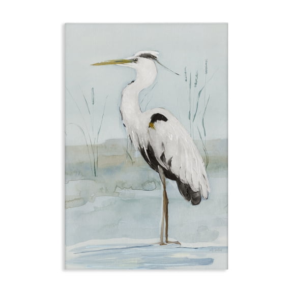 Stupell Industries Standing White Egret Animals Painting Wrapped Canvas Art Print Wall Art, 16 x 24