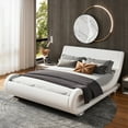 thumbnail image 3 of Allewie Full Size Platform Bed Frame with Curved Adjustable Headboard, Faux Leather Upholstered Style, 10'' Mattress Recommended, White, 3 of 8