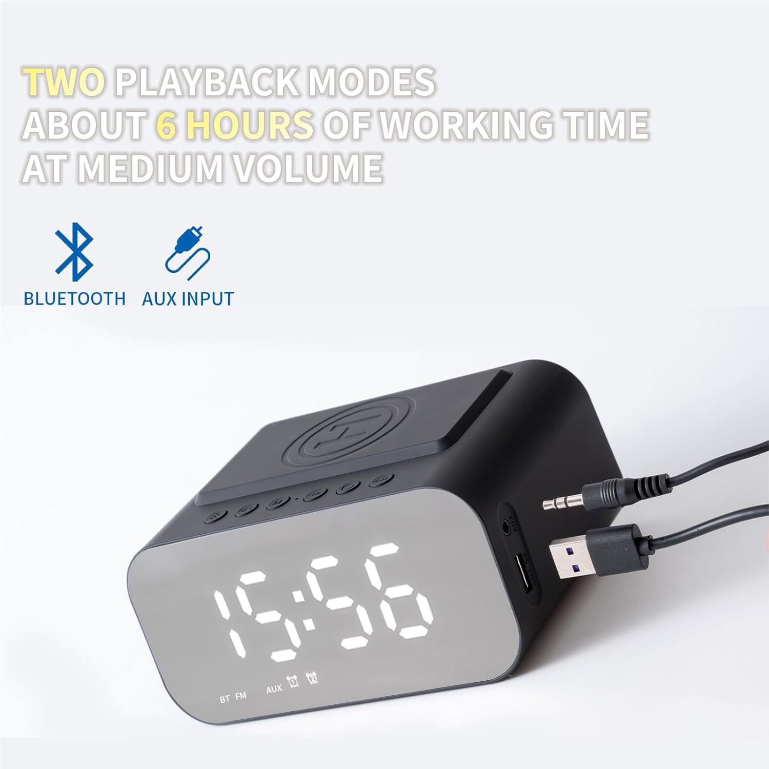 Bluetooth Digital Alarm Clock for Bedroom, Loud Alarm Clock, Wireless Speaker, USB AUX Charger, Hands-Free Calling Function, Dual Alarm, 24 Adjustable Brightness