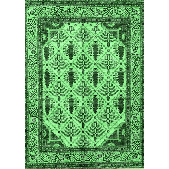 Ahgly Company Indoor Rectangle Abstract Emerald Green Modern Area Rugs, 2' x 4'