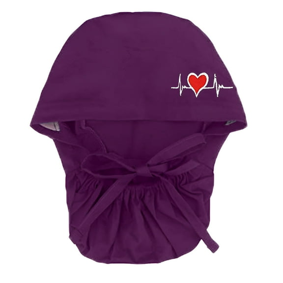 TELOLY Scrub Caps Women Men Dentist Nursing Hats Bouffant Nurse Hats Ponytail Turban Hats with Buttons Working Hat with Adjustable Tie Sweatband,Purple One Size