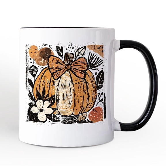 Pumpkin Fall Floral Personalized Mug, Thanksgiving Coquette Bow Gift with Custom Name
