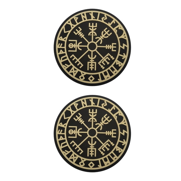 2 parches de brújula vikinga bordados, versátiles, de PVC, lavables y de goma. negro y amarillo