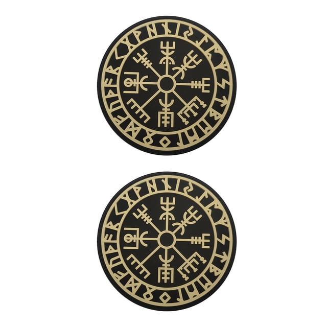 yuksok 2x Viking Compass Patch PVC with Hook and Loop for Jackets Backpacks Clothes black and yellow