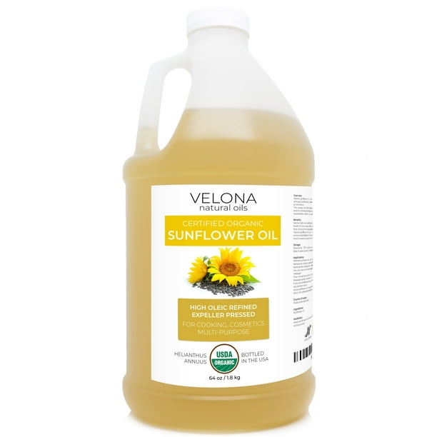 Velona USDA Certified Organic Sunflower Oil 64 oz 100 Pure and Natural Carrier Oil High