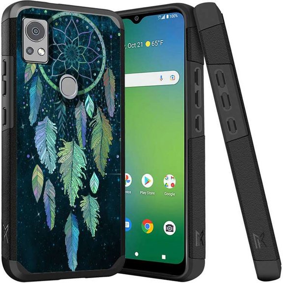 ANJ  Shockproof Dual Layer Slim Hard Case   Tempered Glass Cover Compatible with Icon 5, AT&T Motivate 4 - Twilight Dreamcatcher