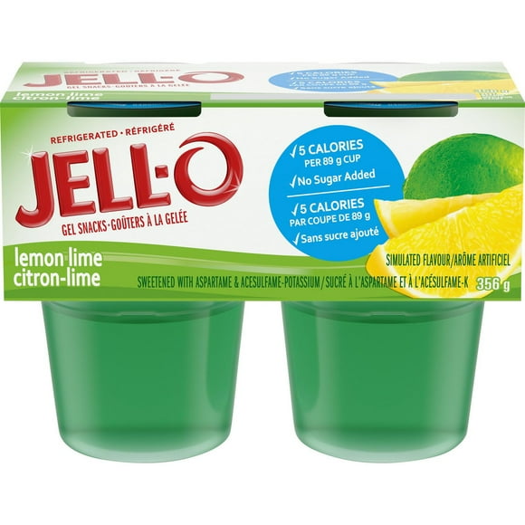 Jell-O Refrigerated Gelatin Snacks, Lemon Lime, 4 Cups x 89g