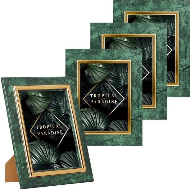 ArtbyHannah 4 Pack 5x7 inch Modern Picture Frames Set, Green Photo