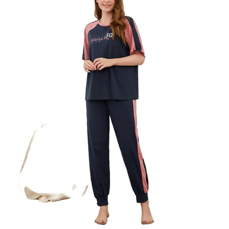 

Casual Round Neck Pant Sets Elbow-Length Navy Blue Womens Pajama Sets (Women s)
