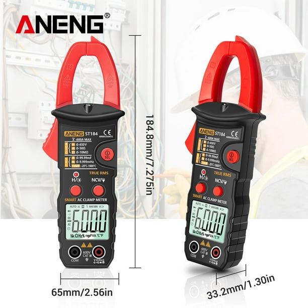 Aneng True Rms Pince multimètre numérique Détecteur de tension DC/AC  Ampèremètre AC avec capacité Ohm Diode de continuité Ncv Testeur de  température