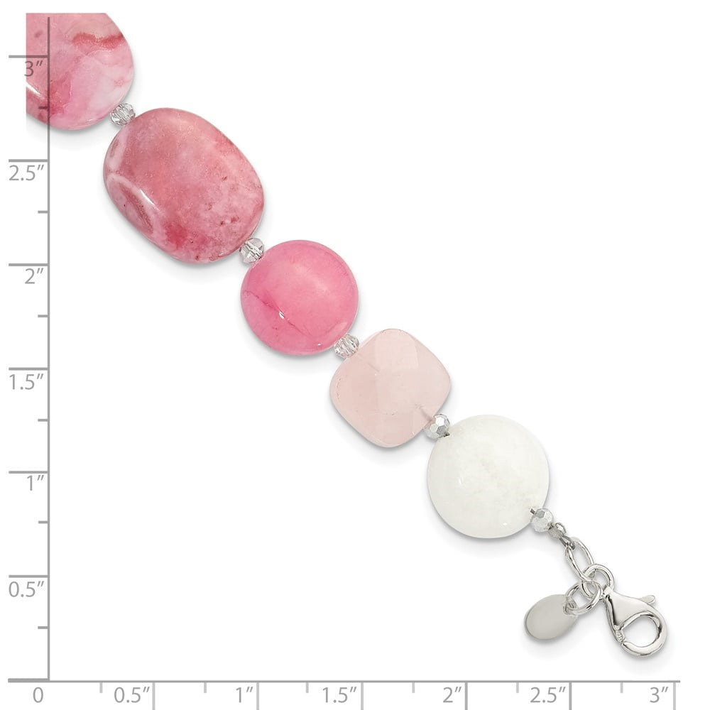 Diamond2Deal 925 Sterling Silver Pink Agate, Pink/Jade/Rose Quartz/Crystal Bracelet for Women 9.5"