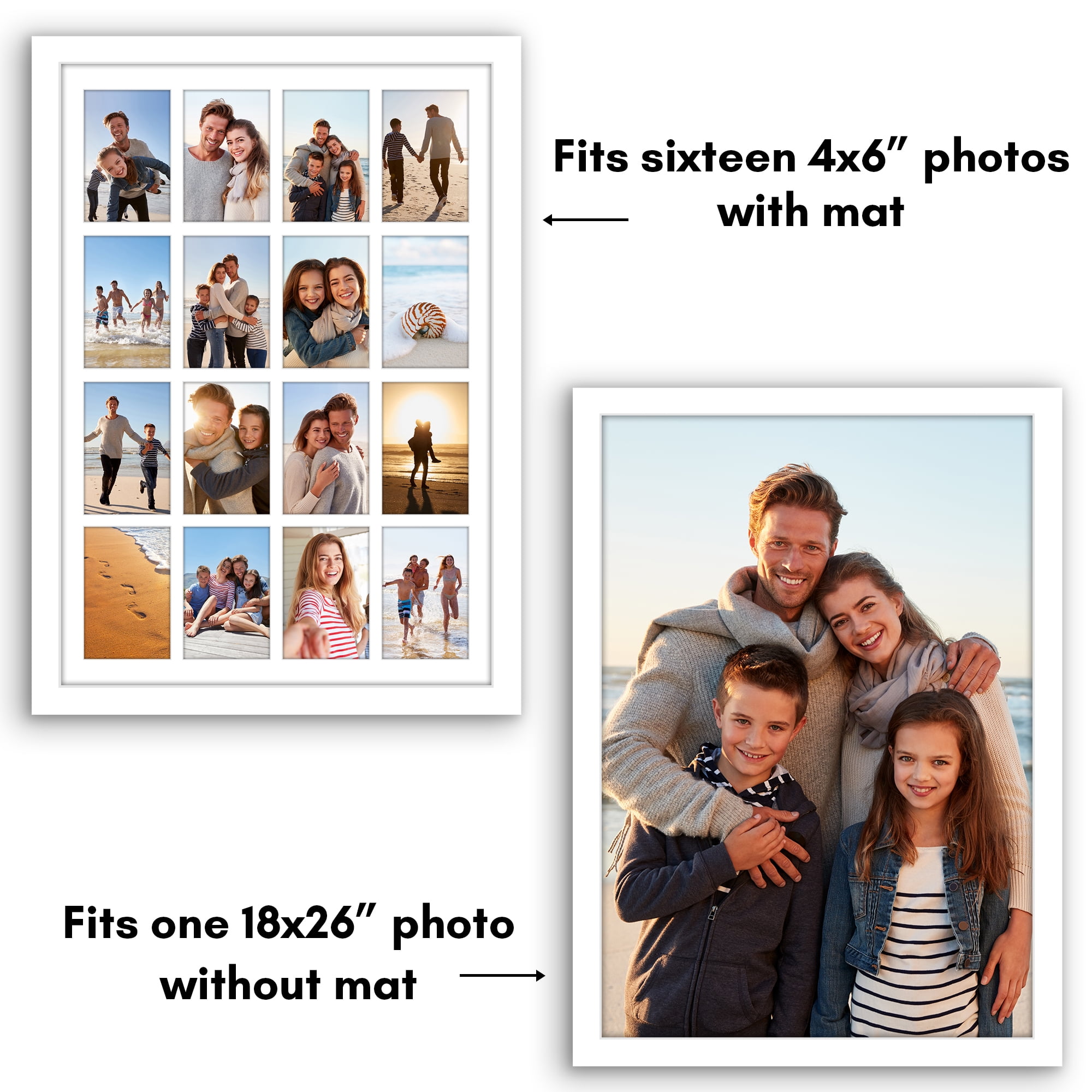 Americanflat 4x6 Collage Picture Frame with Shatter-Resistant Glass Fits 16 use as One 18x26 Poster Frame - White