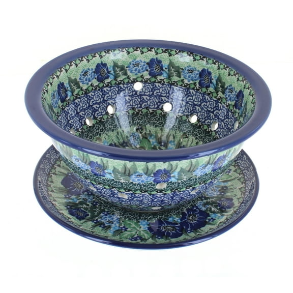 Blue Rose Polish Pottery Sapphire Fields Berry Bowl & Plate
