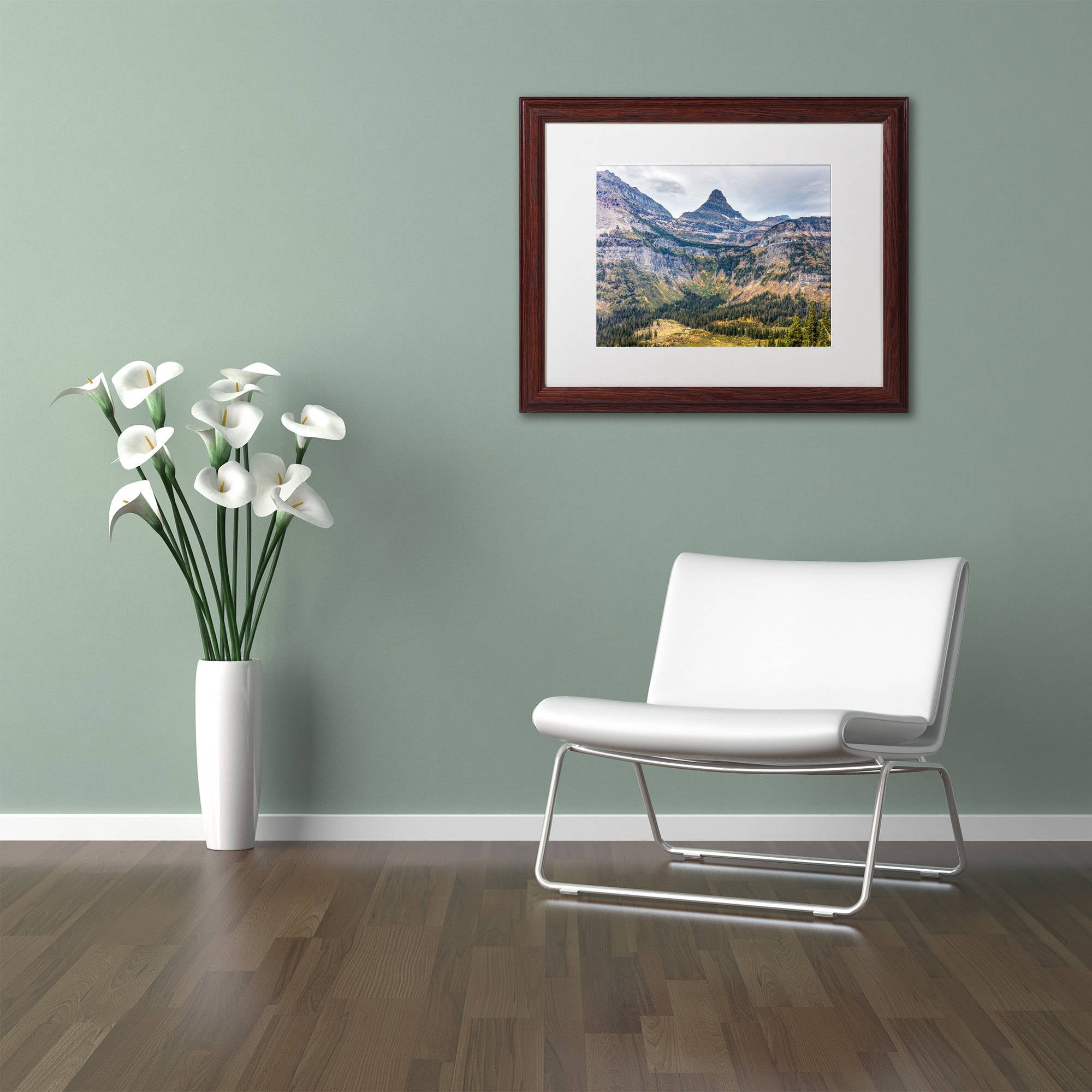 Trademark Fine Art 'Glacier National Park in Autumn' Canvas Art by Pierre Leclerc, White Matte, Wood Frame