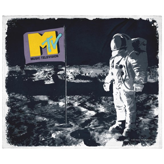 MTV Music Television Moon Man  80's Astronaut Plush Fleece Throw Blanket Wall Scroll