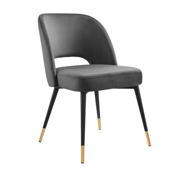Maklaine 18.5" Performance Velvet Fabric Dining Side Chair in Charcoal