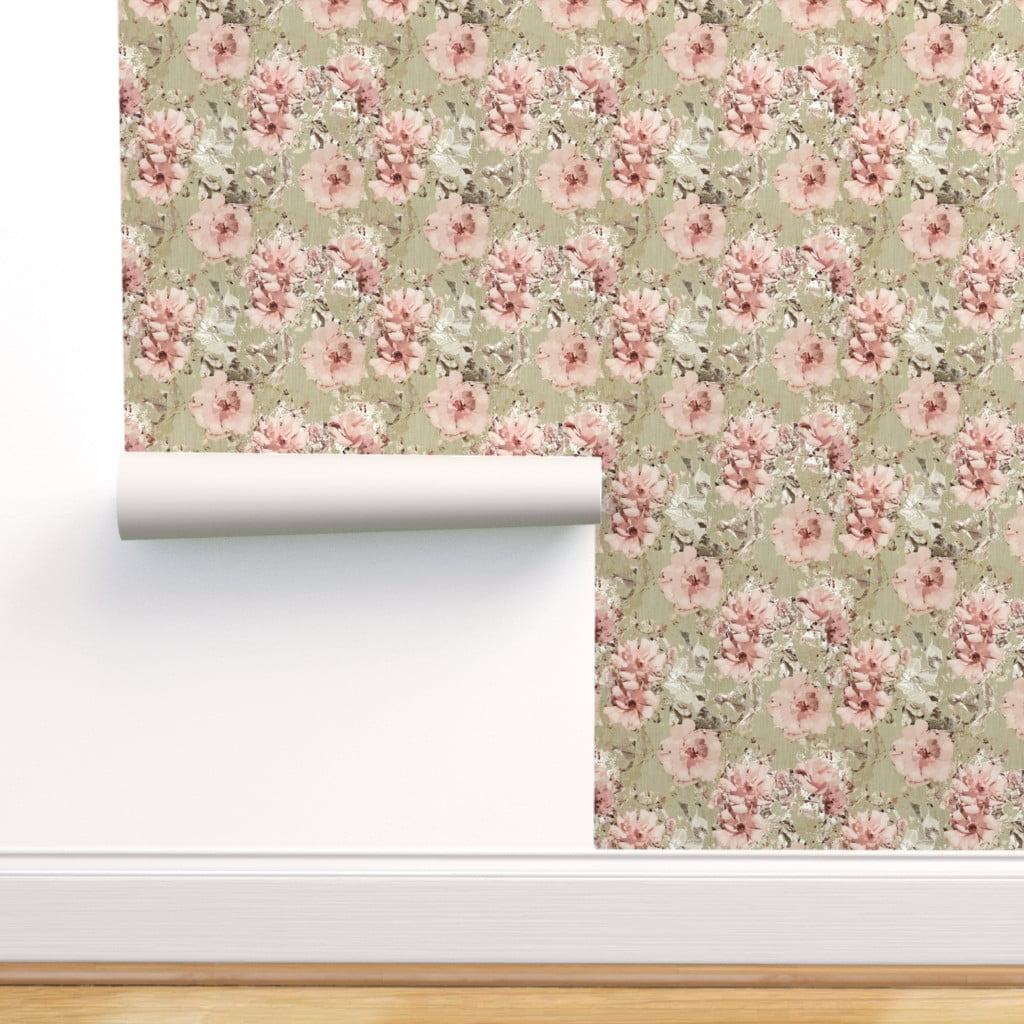 PeelandStick Removable Wallpaper Blush Pink Shabby Floral Rustic
