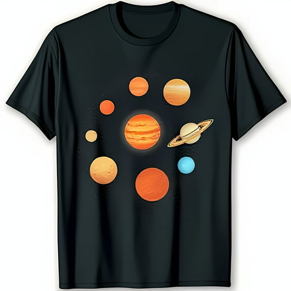 Bodies Graphic Black T-Shirt Vibrant Planets Design in Yellow & Blue