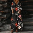 thumbnail image 1 of Heisall 2026 Spring Summer Boho Floral Printed Linen Maxi Dress V Neck Batwing Sleeve Oversized Kaftan Dresses with Pockets, 1 of 7