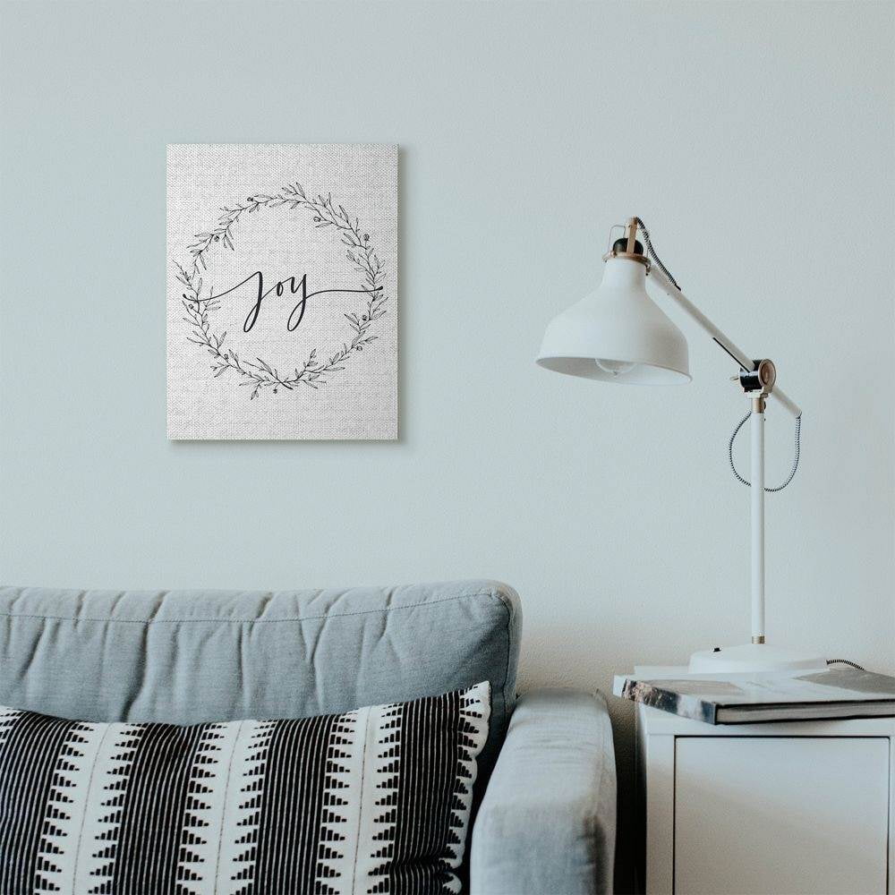 Stupell Industries Joy Leaves Wreath Christmas Holiday Word DesignCanvas Wall Art By Artist Lettered and Lined