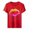 thumbnail image 5 of Aloohaidyvio Vintage T-Shirts for Women,Womens Fashion Colorful Lips Printed Short Sleeve T-Shirt Round Neck Loose Retro Tops, 5 of 6