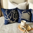 thumbnail image 4 of Pillow Covers With Zippers, Navy Blue Shams, Beaded Crab Sea Creatures Ocean Beach Theme Pillow Shams, 24x24 inch (60x60 cm) Pillow Sham, Square Cotton Linen - Crab At The Shore, 4 of 10