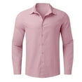 thumbnail image 4 of GZWYHT Mens Casual Button Down Shirts,Mens Shirts Male Summer Cotton Solid Casual Plus Size Loose Shirt Mens Turn Down Collar Long Sleeve Shirt Long Sleeve Shirts,Linen Shirts Pink M, 4 of 5