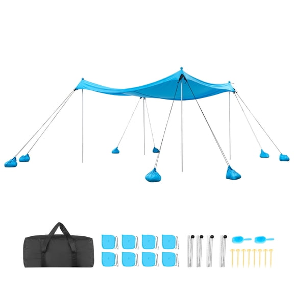 KFFKFF Beach Tent Sun Shelter, UPF50  Protection, 6.6 ft Height, 10x10 ft, Quick Setup Canopy with Sandbags, Poles, Shovels, Portable Shade for Outdoor Activities, Camping, and Fishing