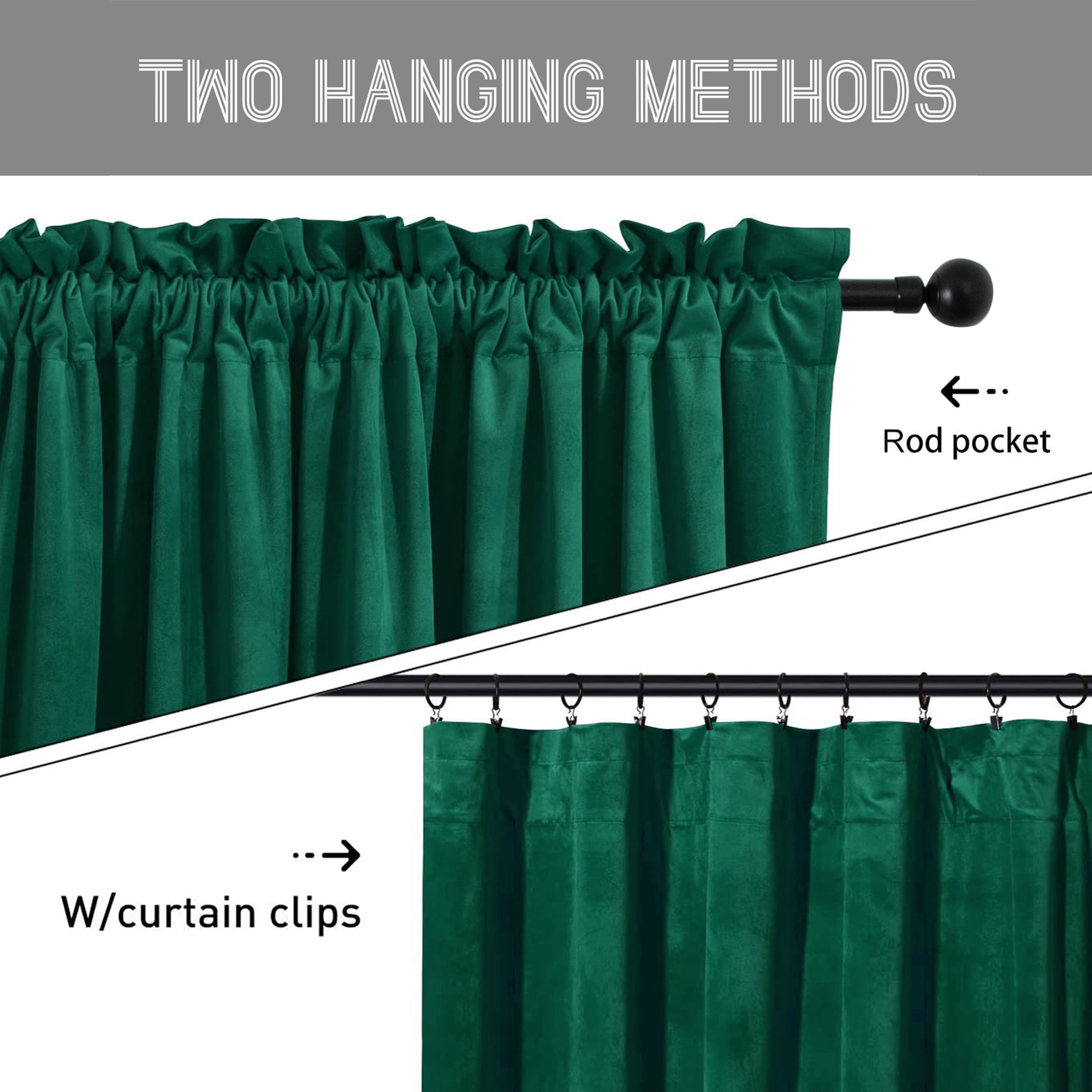SMILETIME Emerald Green Velvet Curtains with Rod Pocket Thermal Insulated Soft Privacy Room Darkening Velvet Drapes for Bedroom and Living Room, Set of 2 Panels, 52 x 108 Inches Long