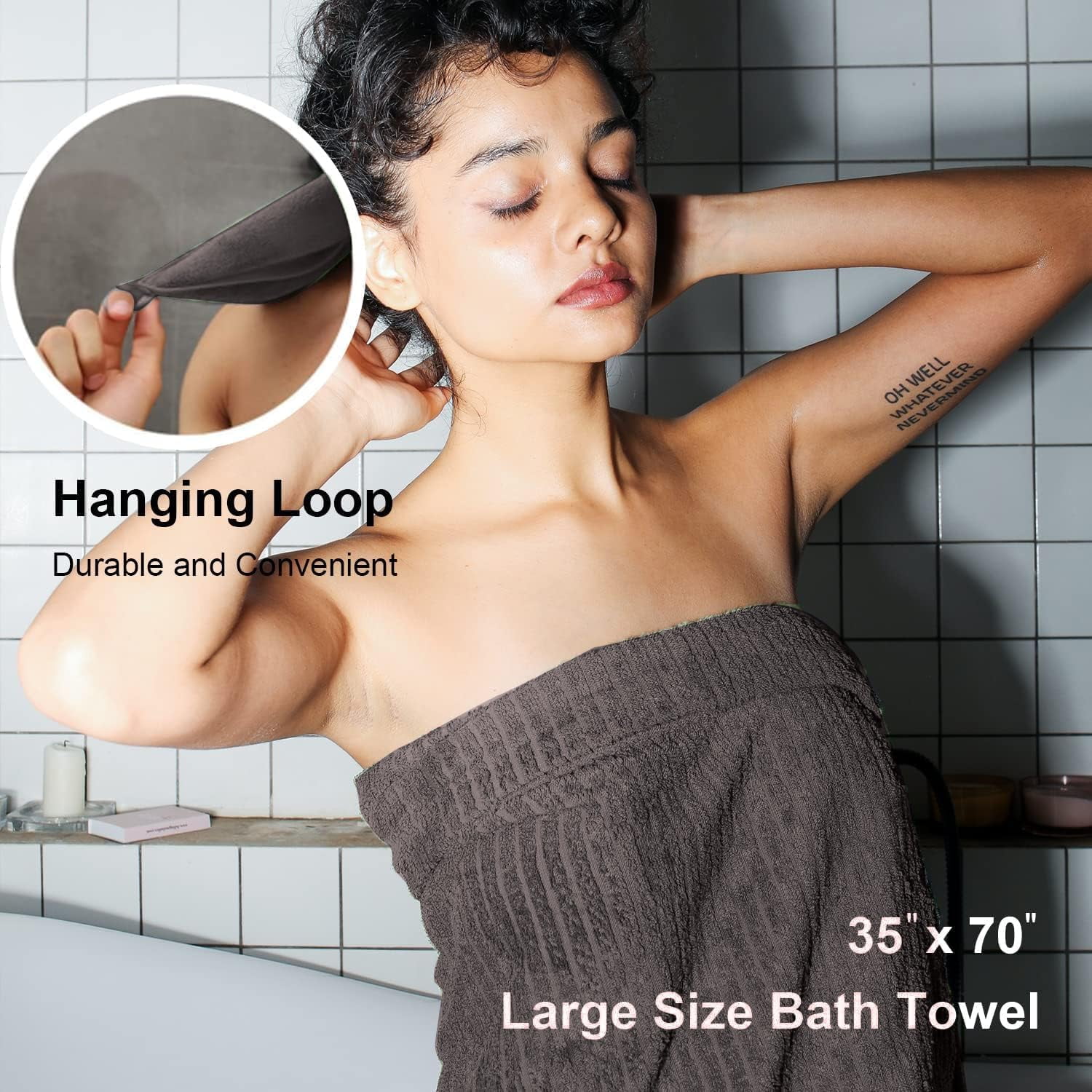 Jessy Home 4 Pack Dark Brown Stripe Large Bath Towels Set Oversized Microfiber Bath Sheet Soft Towel Set