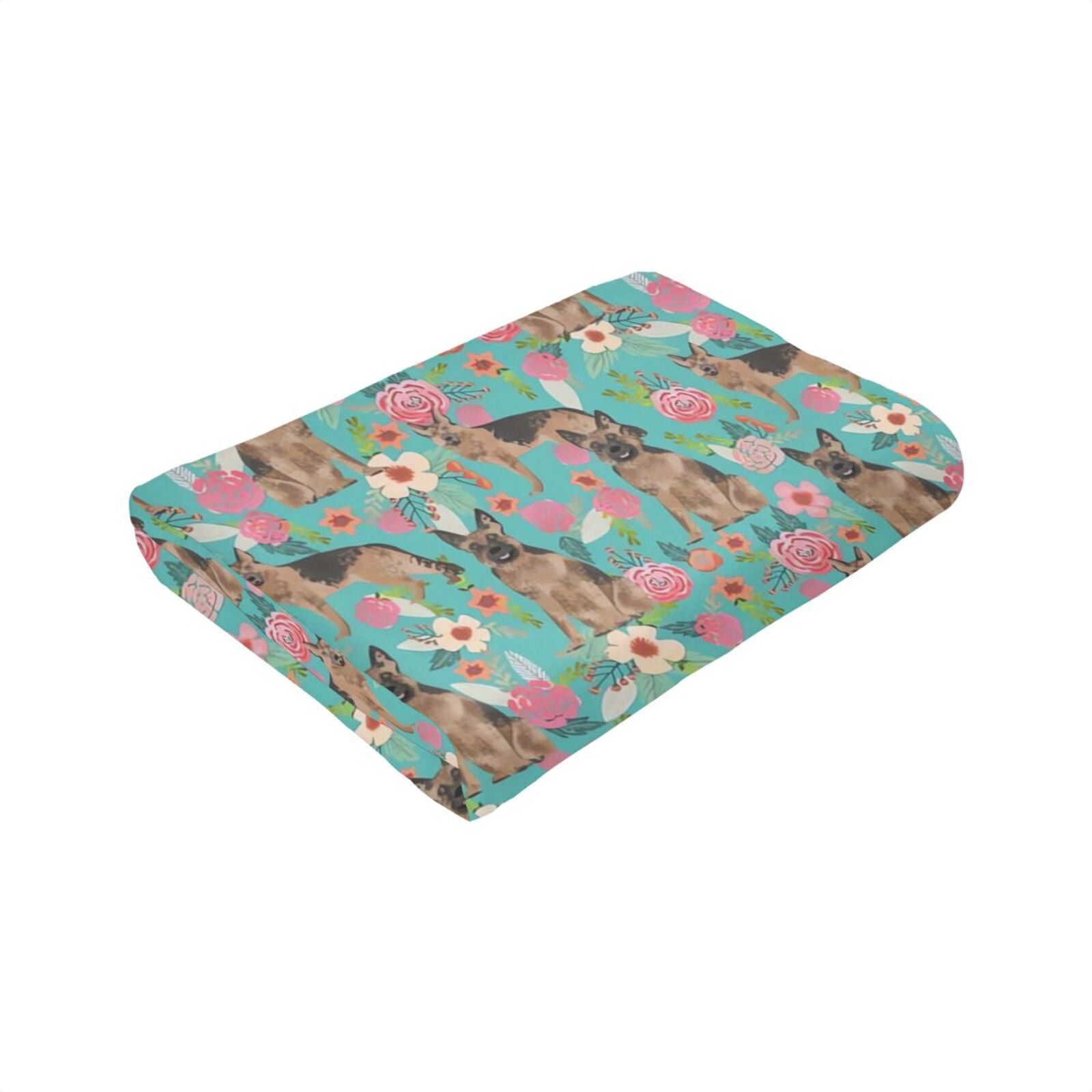 Wijzvio German Shepherd Dogs Lovers Flower Floral Throw Blanket Soft Fuzzy Fleece Blanket For Couch Bed Living Room Decoration 50"X40"