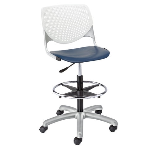 KFI Studios KOOL Home and Office Adjustable Drafting Stool, White Back, Navy Seat