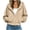 Khaki, variant on Ozmmyan Womens Cropped Zip Up Hoodie Ribbed Texture Drawstring Hooded Sweatshirt Jacket with Pockets Casual Fall Outerwear Streetwear Top