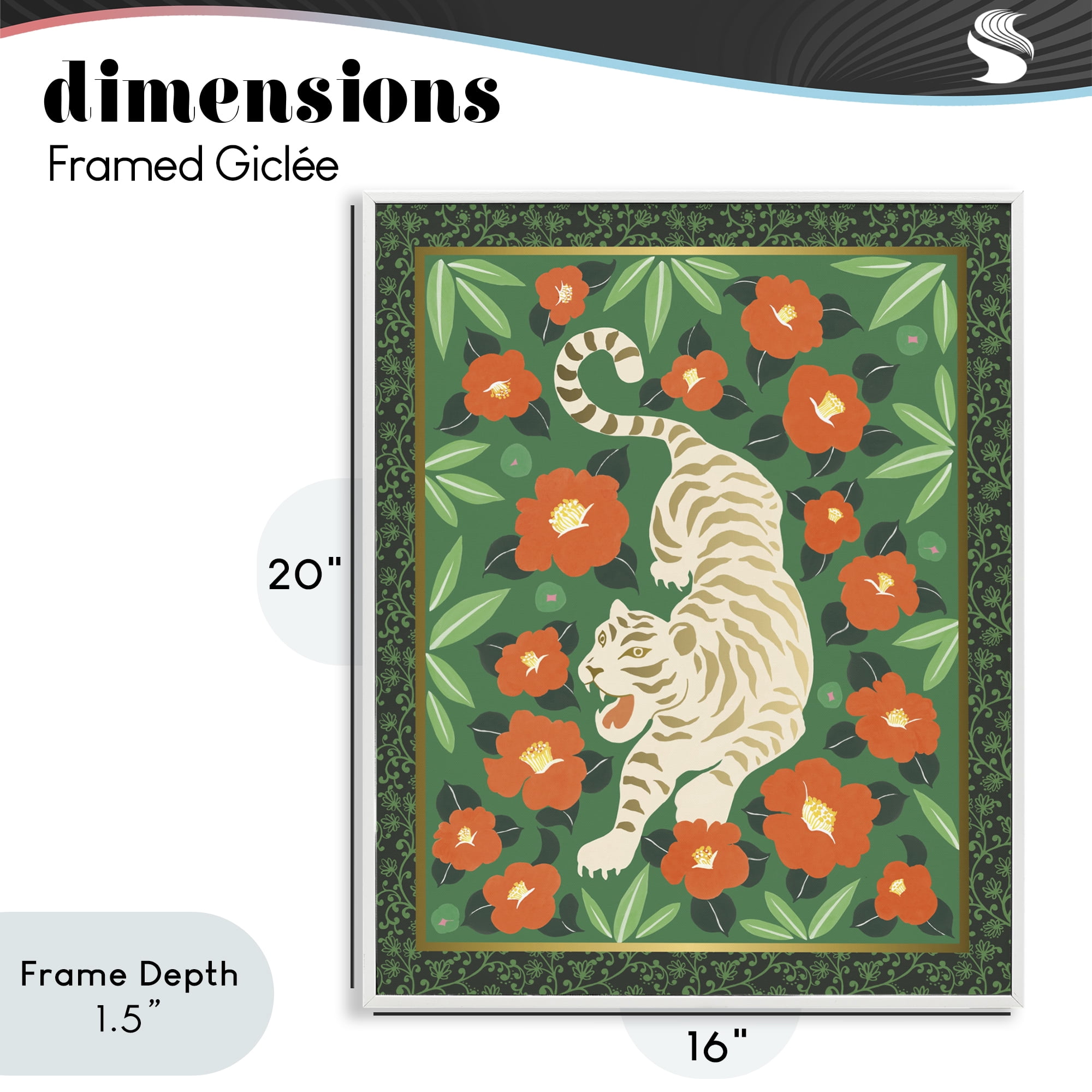 Stupell Industries Eclectic Tiger & Hibiscus White Framed Giclee Art, design by Karolina Sato