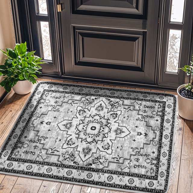 Sonoro Kate Alfombras 2x3 para Salón Recámara, Alfombra Interior Boho Antideslizante Lavable a Máquina, Gris