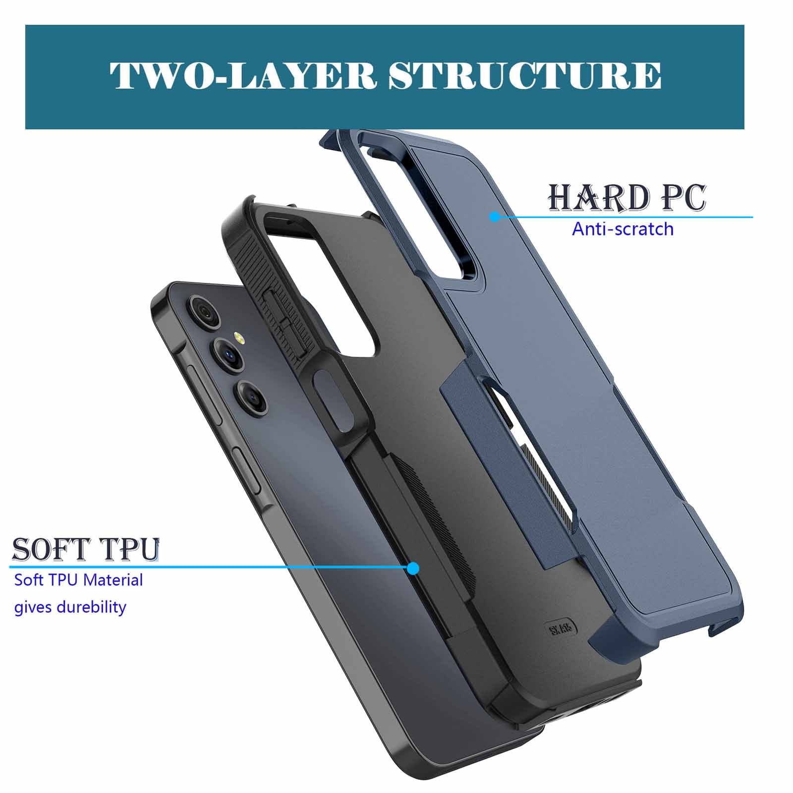 Samsung Galaxy A16 Case,Sturdy Phone Case for Galaxy A16 2025 6.7 inch,Njjex Shockproof Protection Heavy Duty Armor Hard Plastic & Rubber Rugged Bumper 2-in-1 Case Cover-Blue