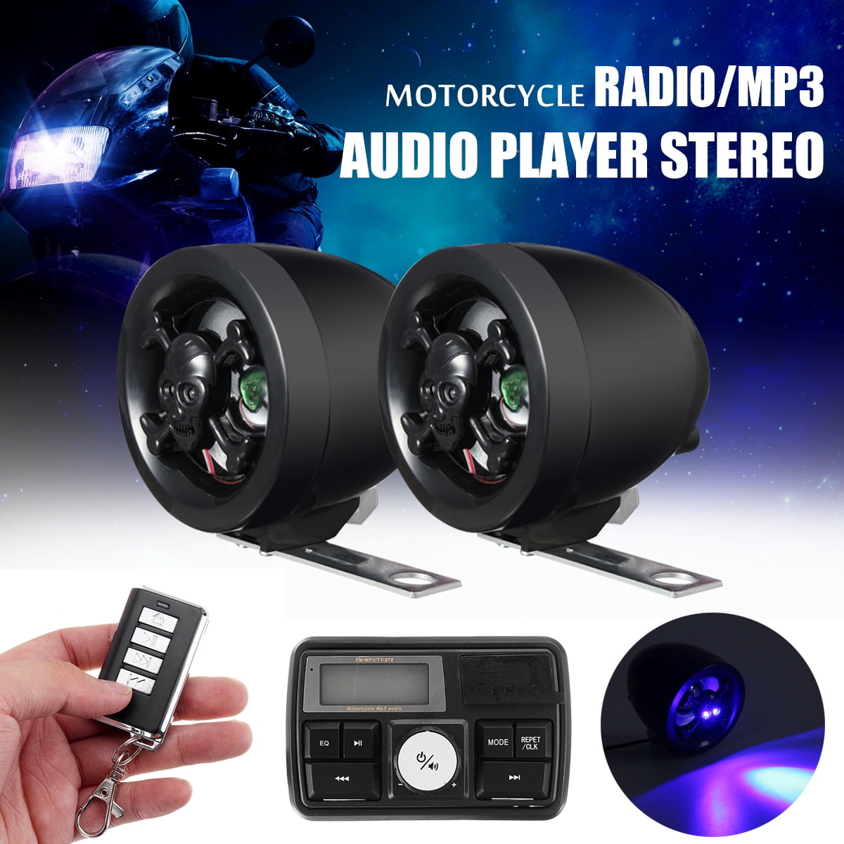 Black Motorcycle Bluetooth Audio MP3 Player Stereo Speaker Waterproof US STOCK