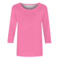 thumbnail image 3 of Birdeem T-Shirt Mode Femme Uni Mi-Longueur Manches 3/4 Blouse Col Rond Hauts Décontractés, 3 of 12
