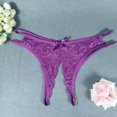 thumbnail image 2 of Odeerbi Women's Thong Crotchless Panties 2025 Valentine's Day Sexy Transparent Underwear Sling Solid Color Shortened Underwear Set Purple, 2 of 5