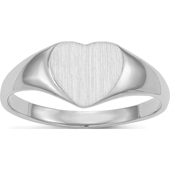 14K White Gold 8.5X9.0mm Closed Back Heart Signet Ring (Size 5) Made In United States rs588