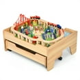 thumbnail image 1 of Gymax Ensemble de Voie Ferrée en Bois pour Enfants avec Table et Tiroir de Rangement de 100 Pcs, 1 of 9