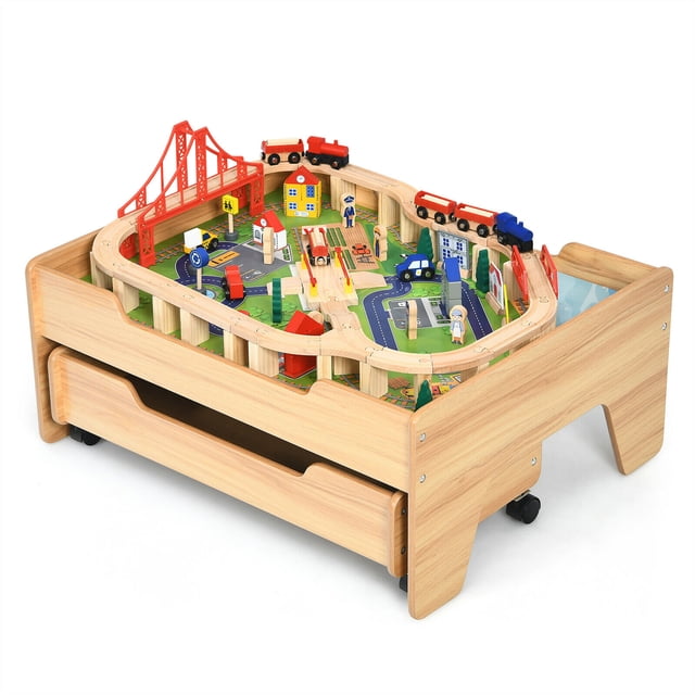 Set mesa de madera Costway con vías para niños 100 piezas multicolor