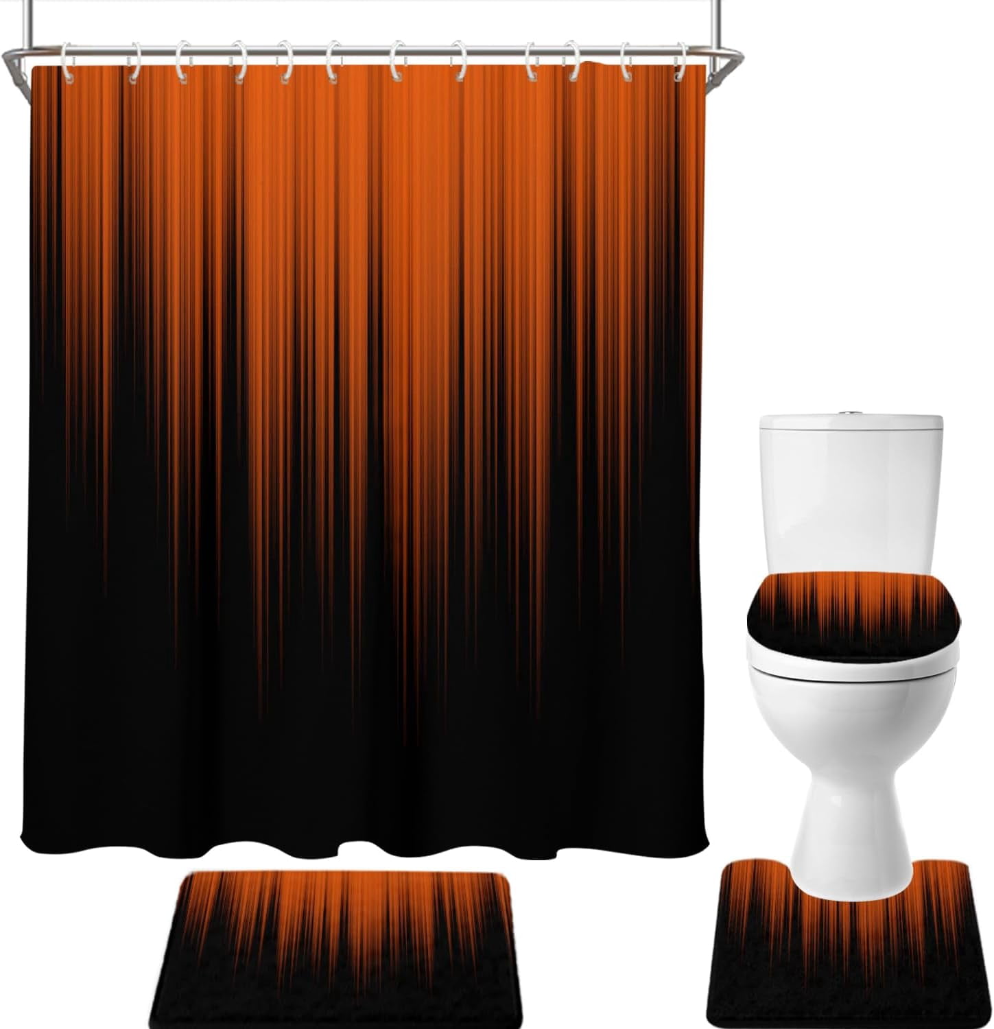 4 Piece Red and Black Shower Curtain Ombre Mens Gothic Abstract Cool Art 72Wx72L Curtains Decor with Non-Slip Rugs, Toilet Lid Cover and Bath Mat Bathroom Accessories Home Bathtub Set