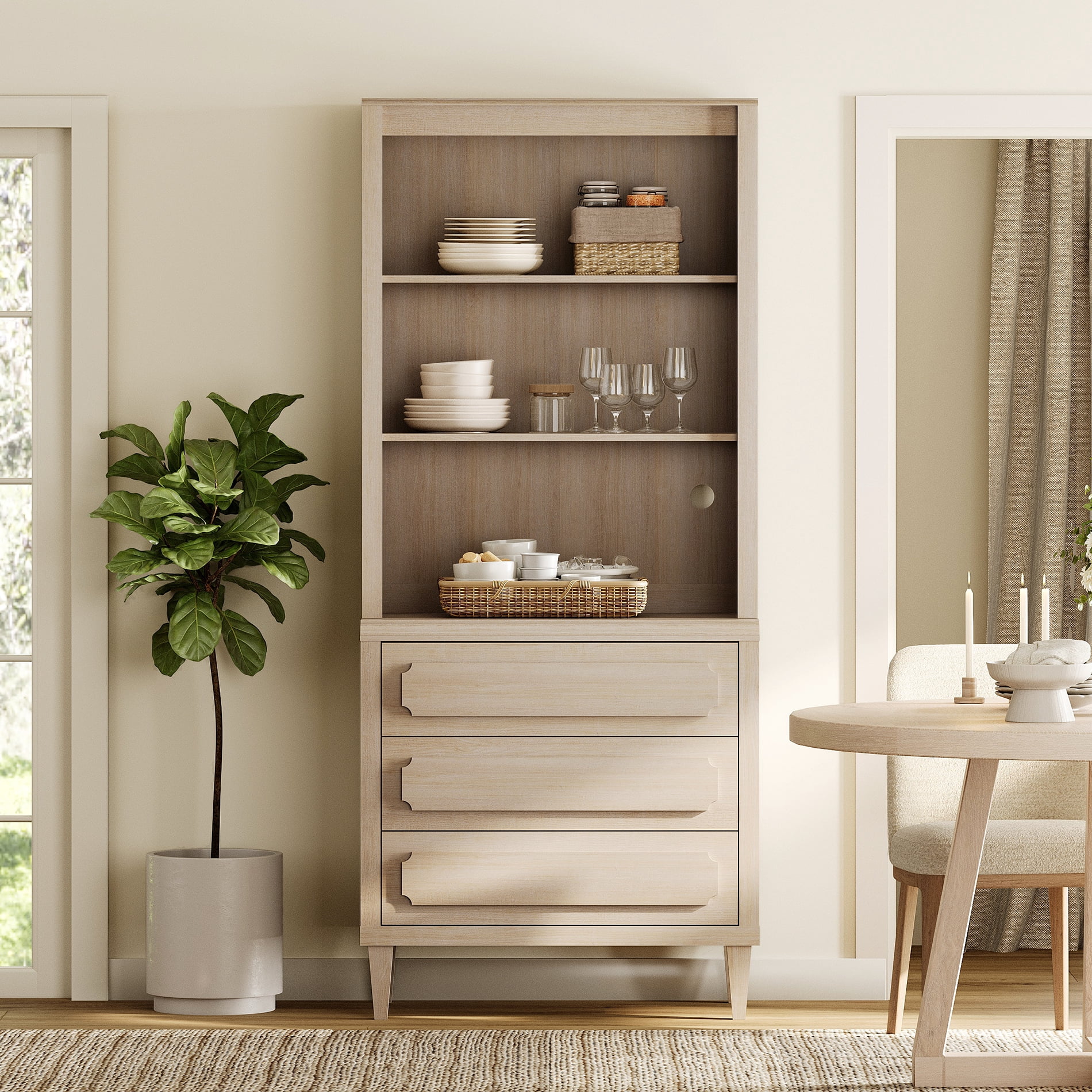 Tall Bookshelf with Drawers, 72.8 Inch Vintage Wood Bookcase with Storage