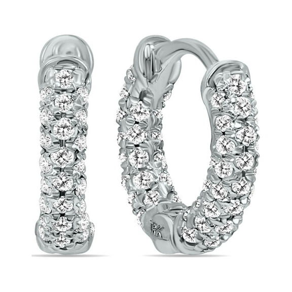 SZUL Women's 1/3 Carat TW Small Diamond Huggie Hoop Earrings in 10K White Gold (J-K-L Color, I2-I3 Clarity)