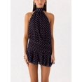 thumbnail image 4 of Black Polka Dot Halter Ruffle Mini Dress Chiffon Sleeveless A-Line Swing Sundress, 4 of 6