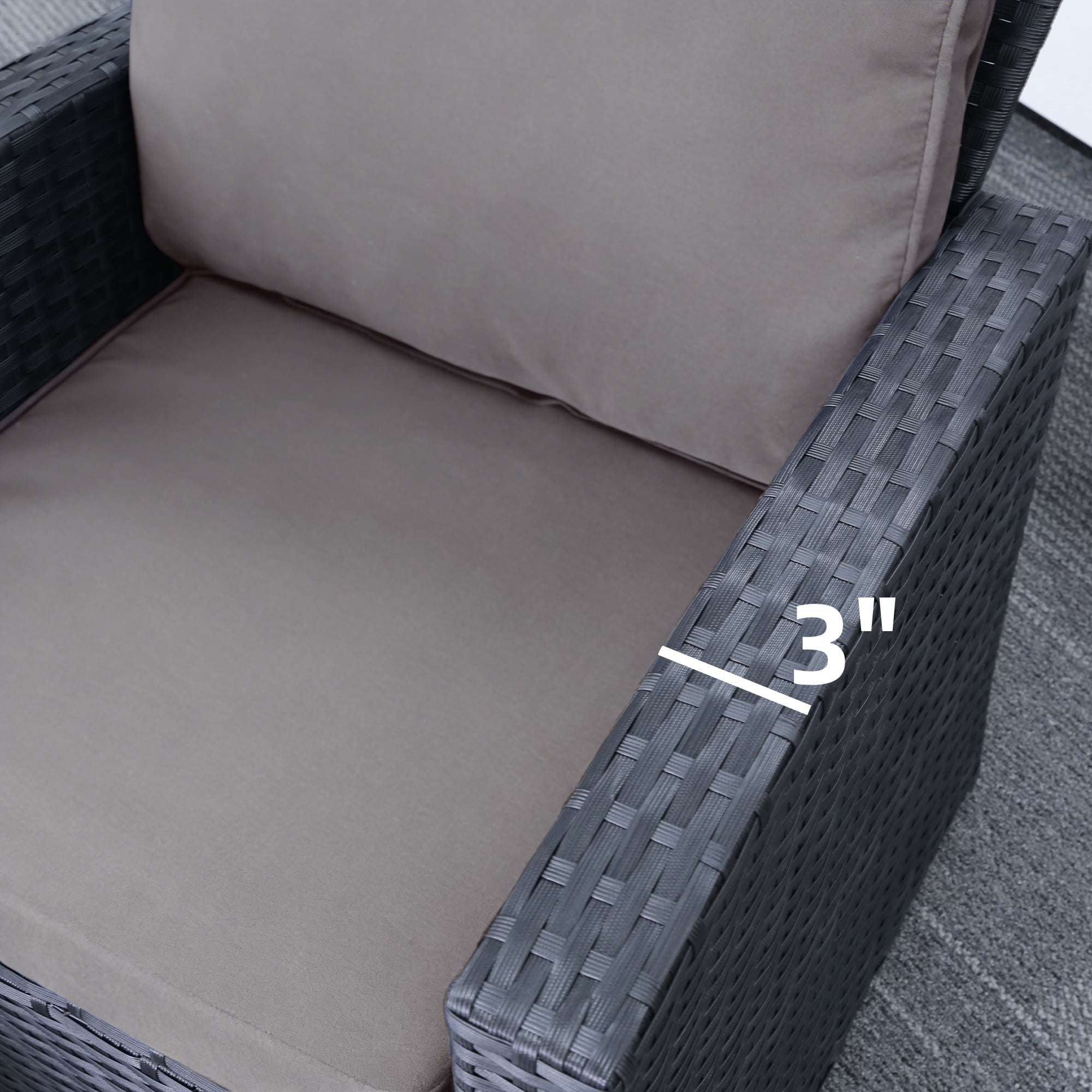 Ainfox 4-Piece Gray Outdoor Wicker Patio Furniture Set, Rattan Sectional Sofa with Cushions & Glass Table